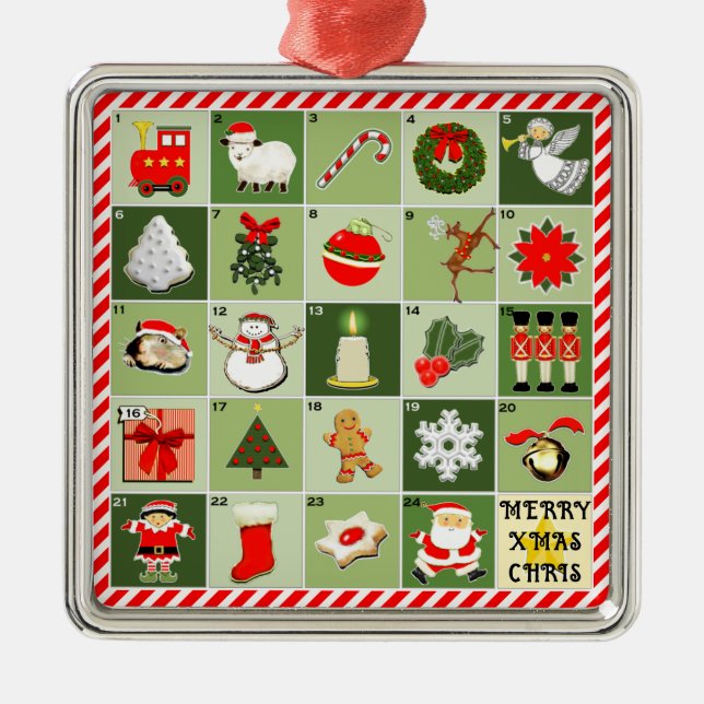 Miniature Advent Calendar gifts Metal Tree Decoration (Front)