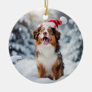 Miniature American Shepherd Dog Christmas Ceramic Tree Decoration