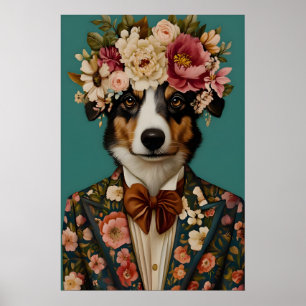 Miniature American Shepherd In Suit Poster
