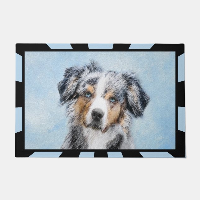 Miniature American Shepherd Painting - Dog Art Doormat (Front)
