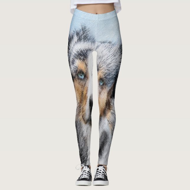 Miniature American Shepherd Painting - Dog Art Leggings (Front)