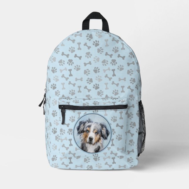 Miniature American Shepherd Painting - Dog Art Printed Backpack (Front)
