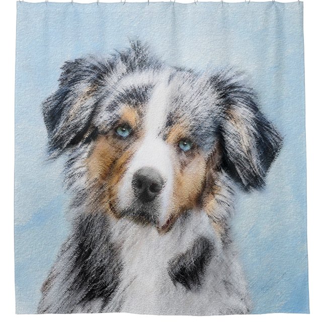 Miniature American Shepherd Painting - Dog Art Shower Curtain (Front)