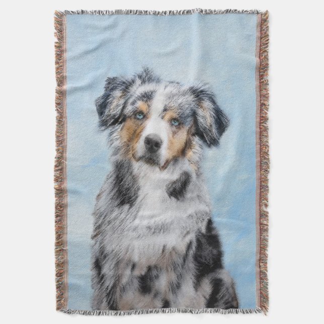 Miniature American Shepherd Painting - Dog Art Throw Blanket (Front Vertical)