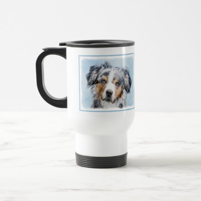 Miniature American Shepherd Painting - Dog Art Travel Mug (Left)