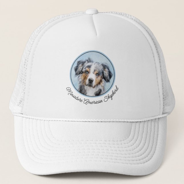 Miniature American Shepherd Painting - Dog Art Trucker Hat (Front)
