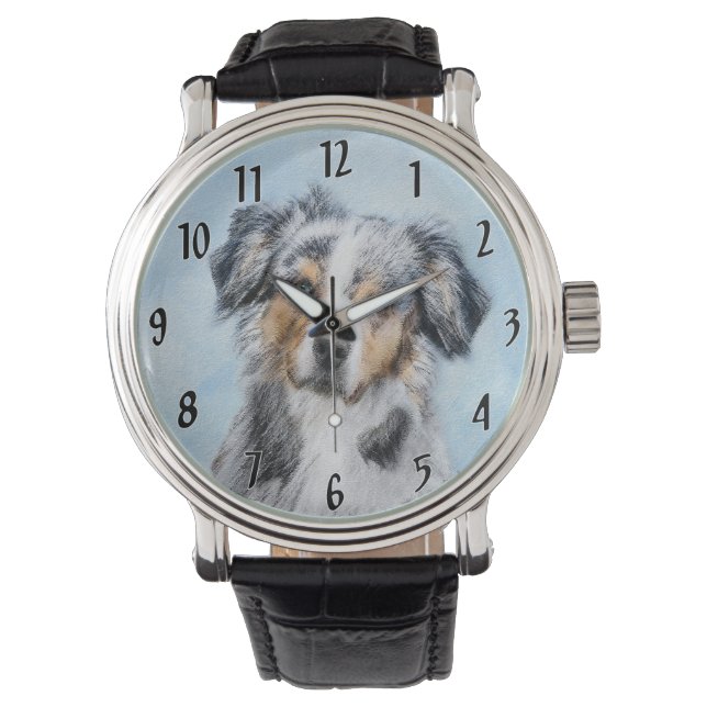 Miniature American Shepherd Painting - Dog Art Watch (Front)