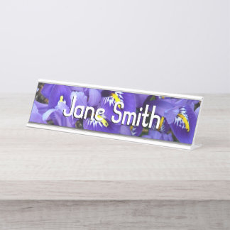 Miniature Blue Irises Spring Floral Desk Name Plate