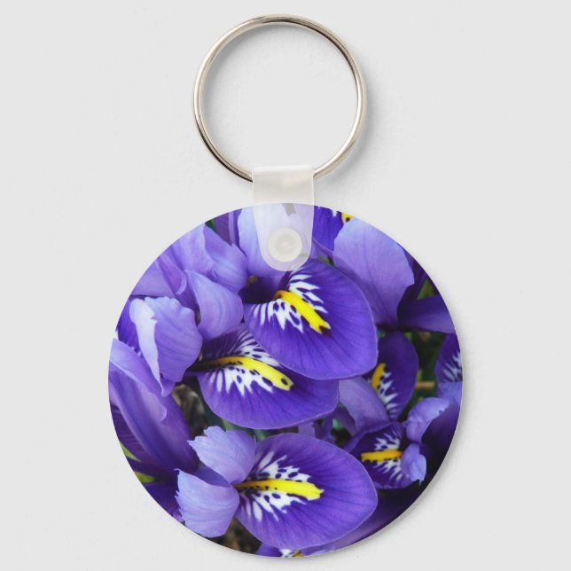 Miniature Blue Irises Spring Floral Key Ring (Front)
