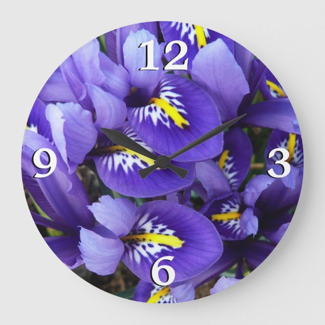 Miniature Blue Irises Spring Floral Large Clock (Front)