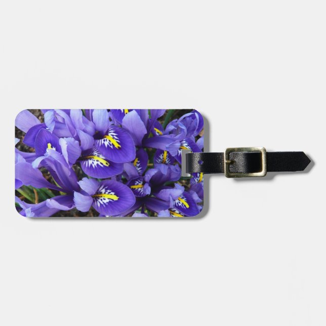 Miniature Blue Irises Spring Floral Luggage Tag (Front Horizontal)