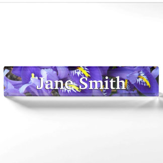 Miniature Blue Irises Spring Floral Nameplate