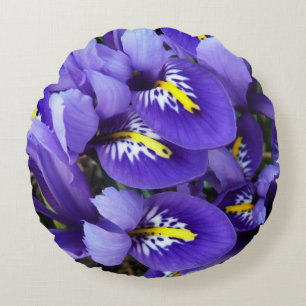 Miniature Blue Irises Spring Floral Round Cushion