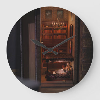 Miniature book nook diorama - reading in bed large clock