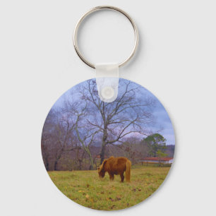 Miniature brown horse blustery sky key ring