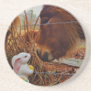 Miniature Brown horse & Easter Bunny Coaster