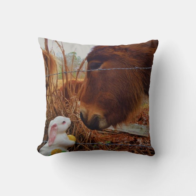 Miniature Brown horse & Easter Bunny Cushion (Front)