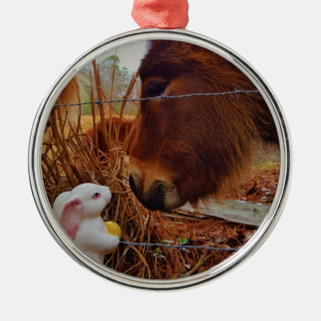 Miniature Brown horse & Easter Bunny Metal Tree Decoration (Front)