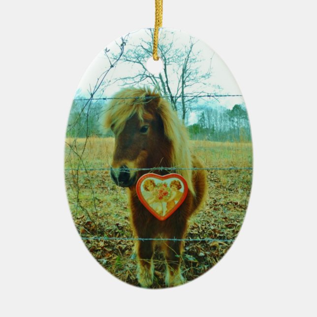 Miniature Brown horse Valentine Heart Ceramic Tree Decoration (Front)