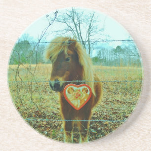 Miniature Brown horse Valentine Heart Coaster