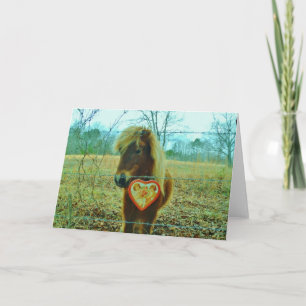 Miniature Brown horse Valentine Heart Holiday Card