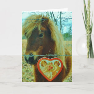 Miniature Brown horse Valentine Heart Holiday Card
