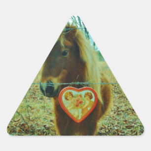 Miniature Brown horse Valentine Heart Triangle Sticker