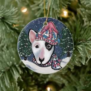 Miniature Bull Terrier Ceramic Tree Decoration