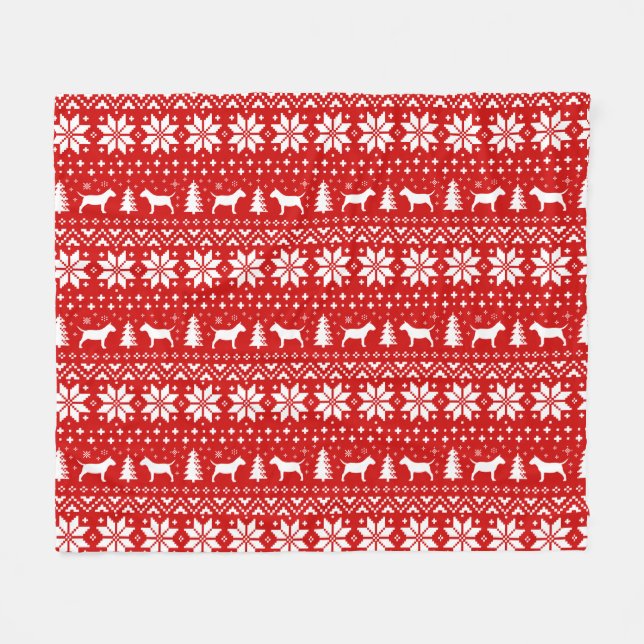 Miniature Bull Terrier Dog Silhouettes Christmas Fleece Blanket (Front (Horizontal))