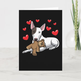 Miniature Bull Terrier Dog With Stuffed Animal Card