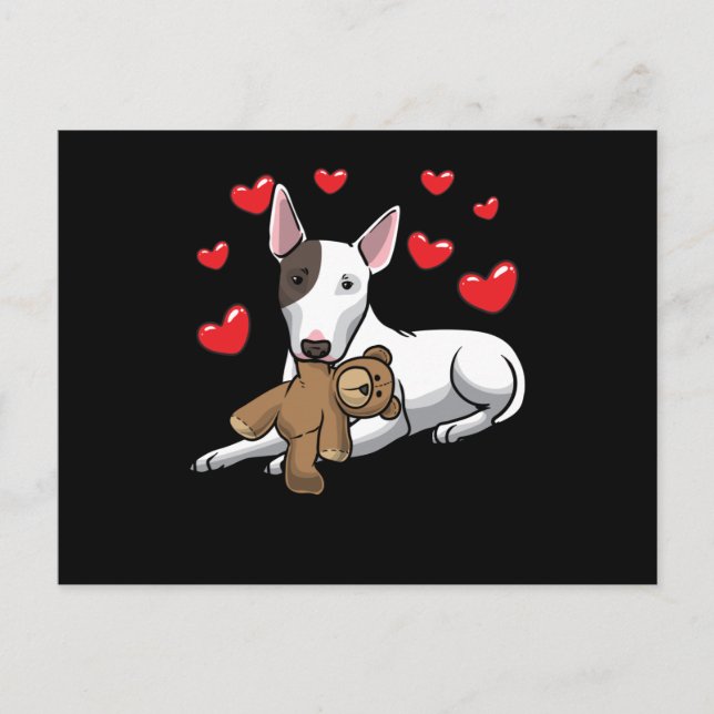 Miniature Bull Terrier Dog With Stuffed Animal Postcard (Front)