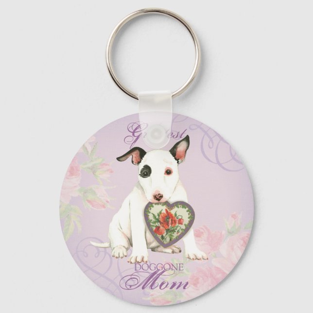 Miniature Bull Terrier Heart Mum Key Ring (Front)