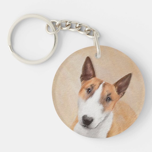 Miniature Bull Terrier Painting - Cute Original Do Key Ring (Front)