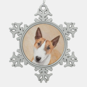Miniature Bull Terrier Painting - Cute Original Do Snowflake Pewter Christmas Ornament