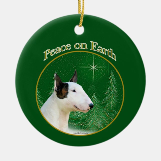 Miniature Bull Terrier Peace Ceramic Tree Decoration (Front)