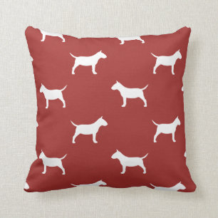 Miniature Bull Terrier Silhouettes Pattern Red Cushion