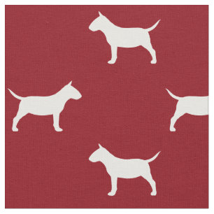 Miniature Bull Terrier Silhouettes Pattern Red Fabric