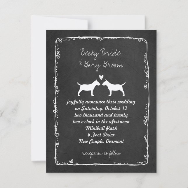 Miniature Bull Terrier Silhouettes Wedding Invitation (Front)