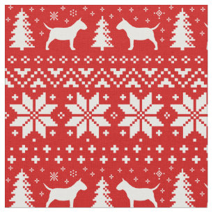 Miniature Bull Terriers Christmas Pattern Red Fabric