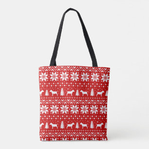Miniature Bull Terriers Christmas Pattern Red Tote Bag