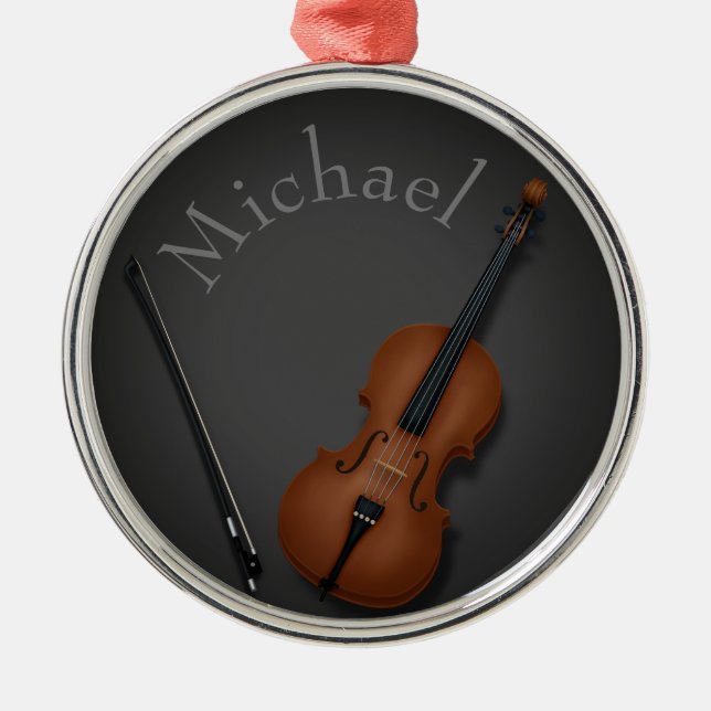 Miniature Cello & Bow Inside Personalised Metal Tree Decoration (Front)