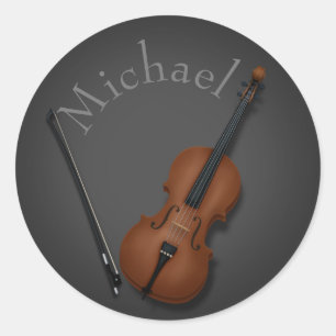 Miniature Cello & Bow Inside Personalized Classic Round Sticker