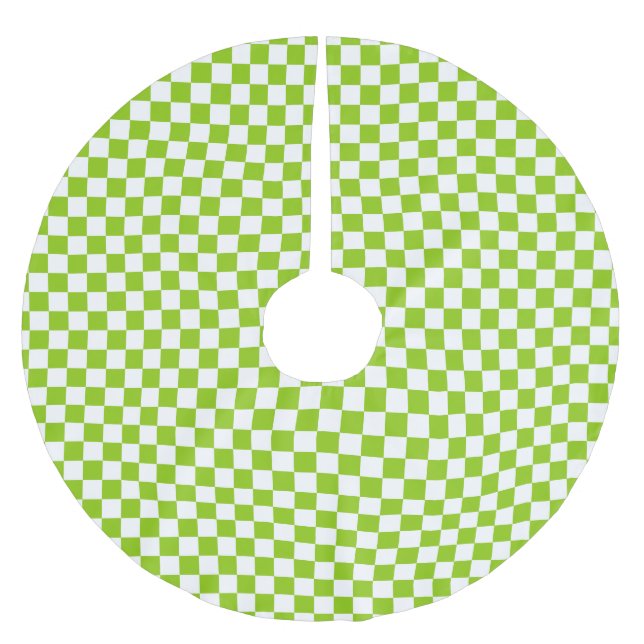 Miniature Check Pattern in Lime Green and White Brushed Polyester Tree Skirt (Front)