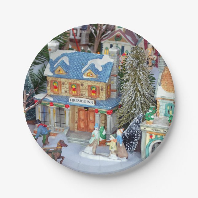Miniature christmas village paper plate (Front)