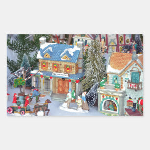 Miniature christmas village rectangular sticker