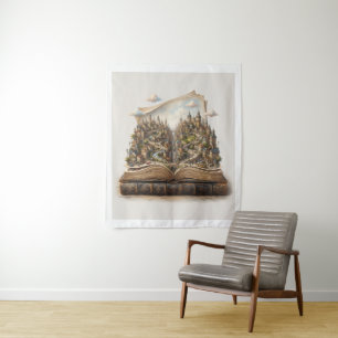 Miniature City Inside an Open Book – Fantasy Book Tapestry