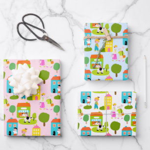 Miniature City Scene Wrapping Paper Sheet