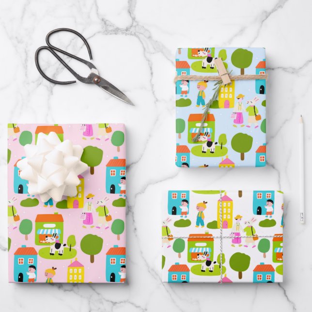 Miniature City Scene Wrapping Paper Sheet (Front)
