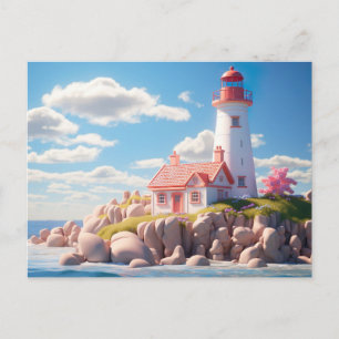 miniature colorful lighthouse postcard