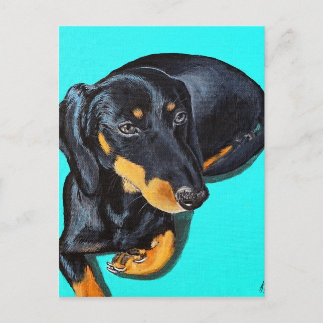 Miniature Dachshund  Painting Postcard (Front)